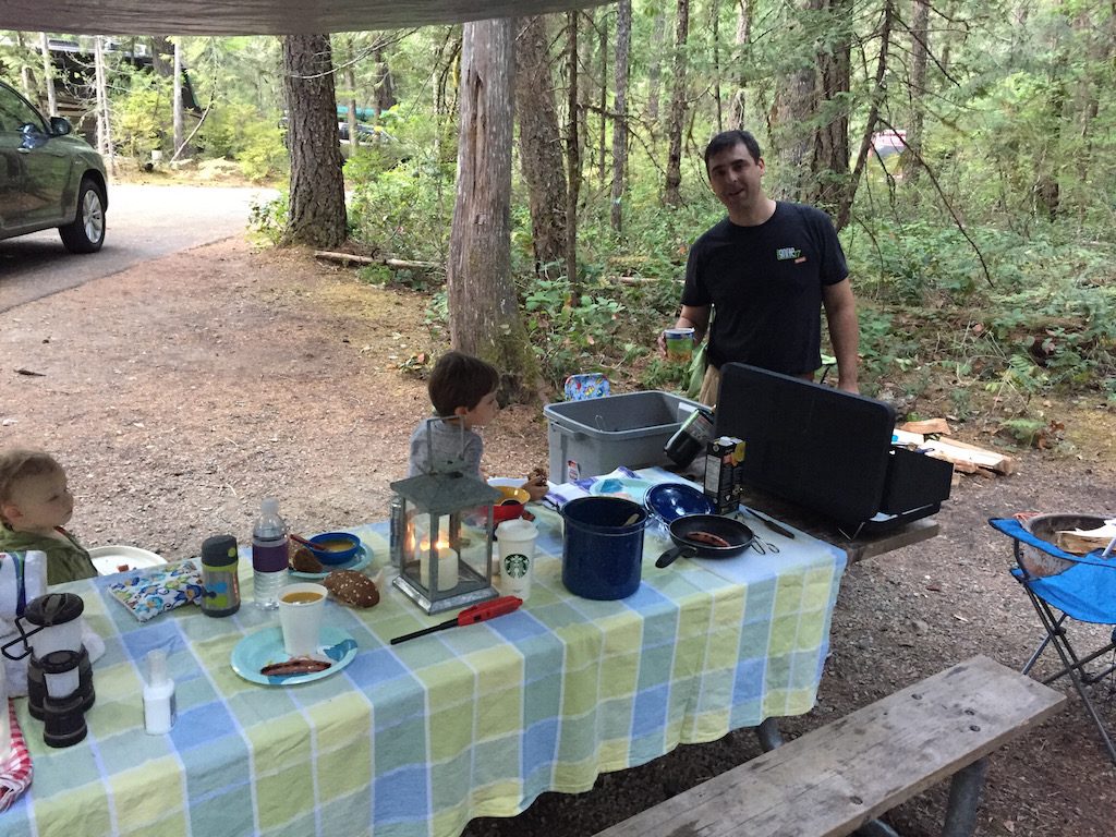picnic table, camping cooking