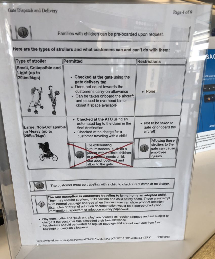 American Airlines Stroller Policy